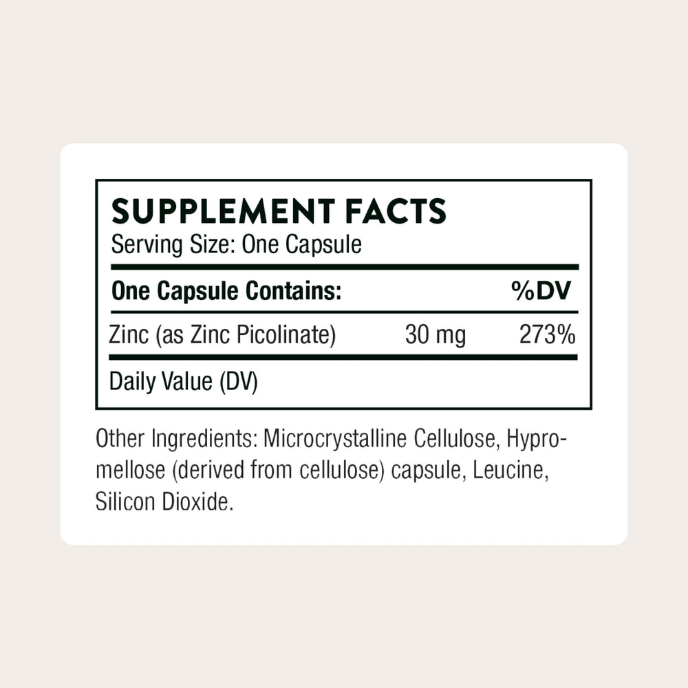 THORNE zinc picolinate capsules close-up for daily immune support.