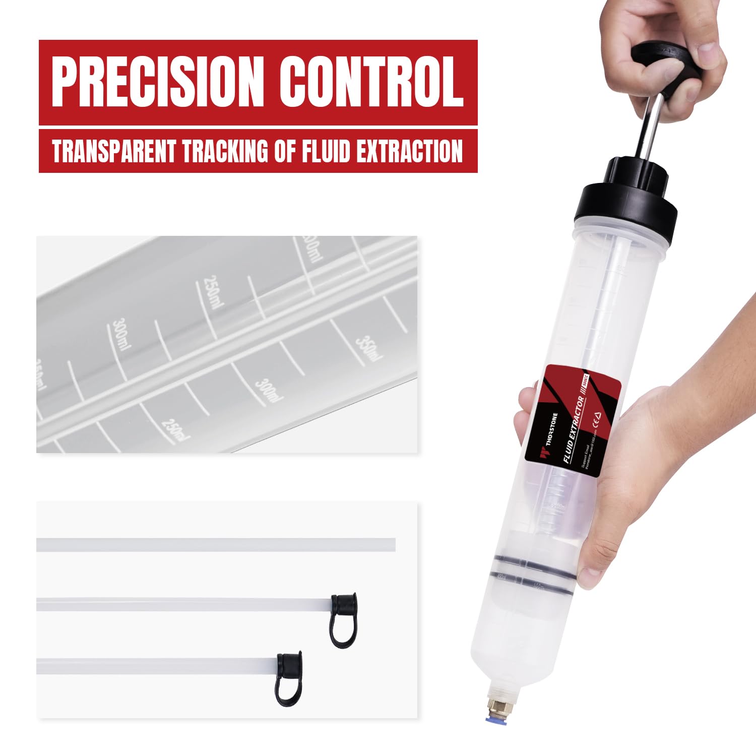 Transparent Thorstone syringe highlights controlled fluid flow