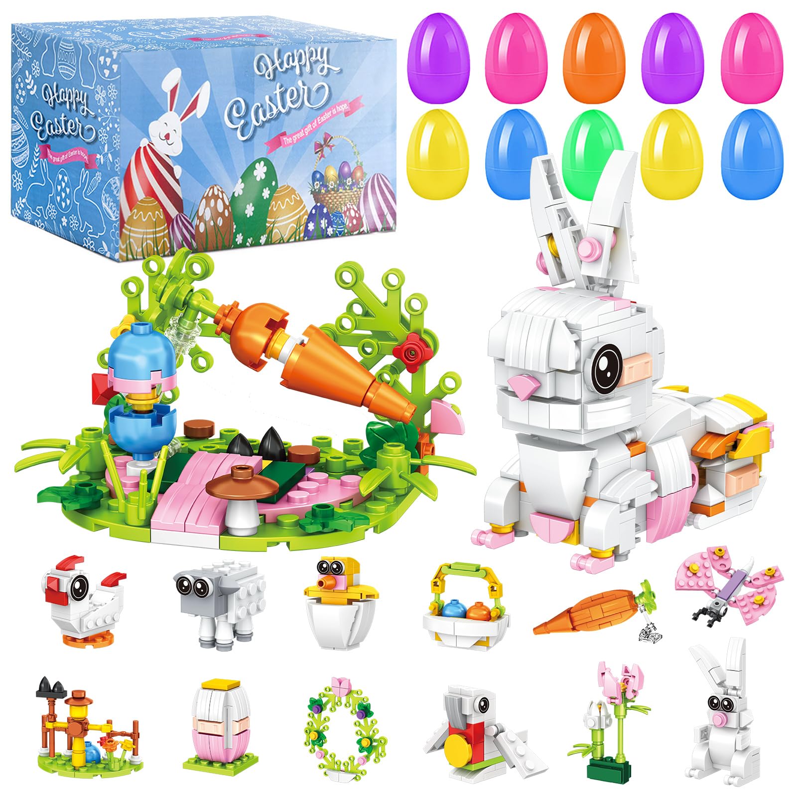 THOSEFUN prefilled Easter eggs with bunny-building toys ready for unboxing and creative play
