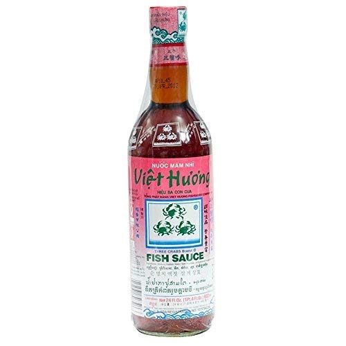 Three Crabs Brand Fish Sauce bottle with rich umami color for marinades.