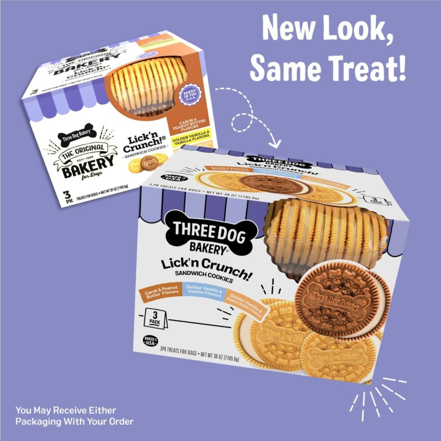 Three Dog Bakery Carob Peanut Butter cookie—carob and peanut butter flavors dogs love.