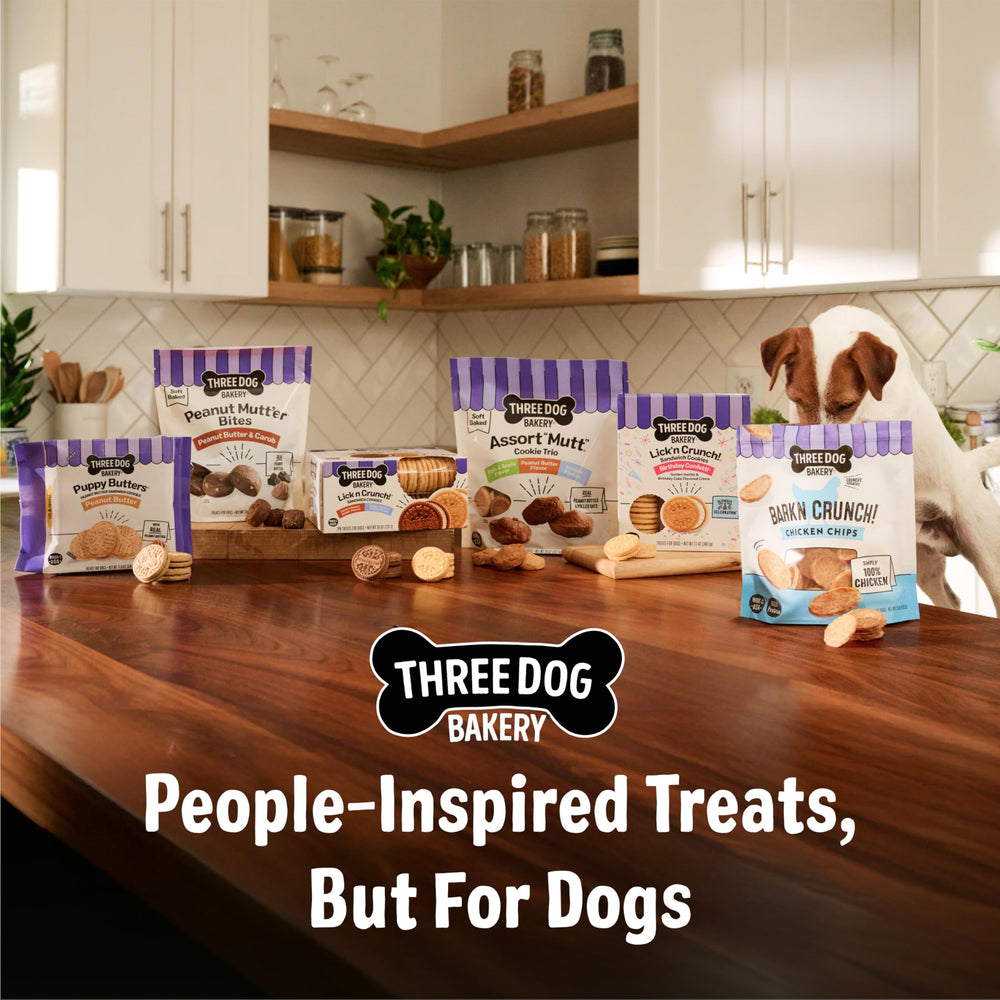 Three Dog Bakery Lick’n Crunch pack hero shot, ready for use as a versatile treat option