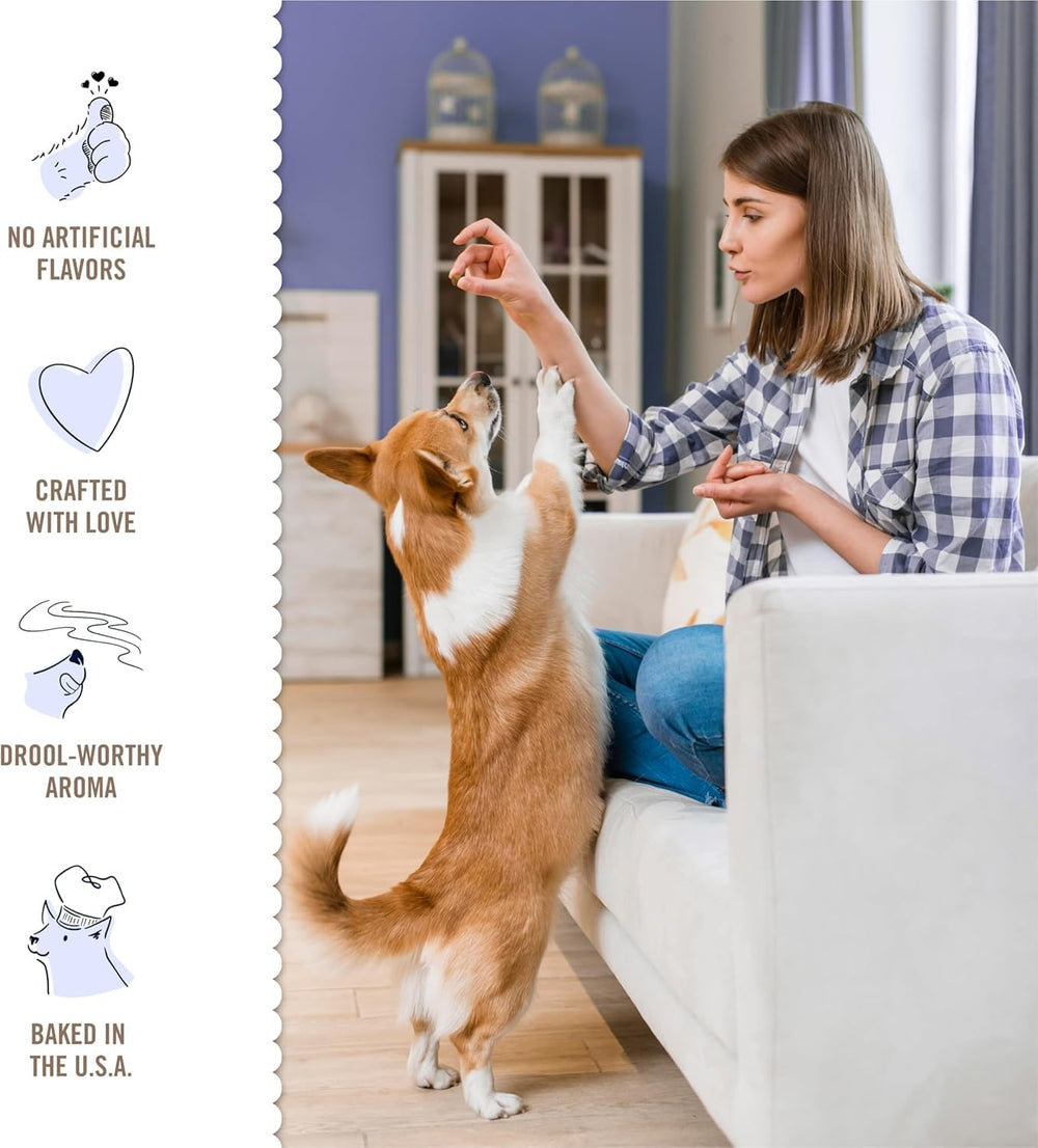 Three Dog Bakery Re-sealable tub—keeps treats bakery-fresh between snack moments.
