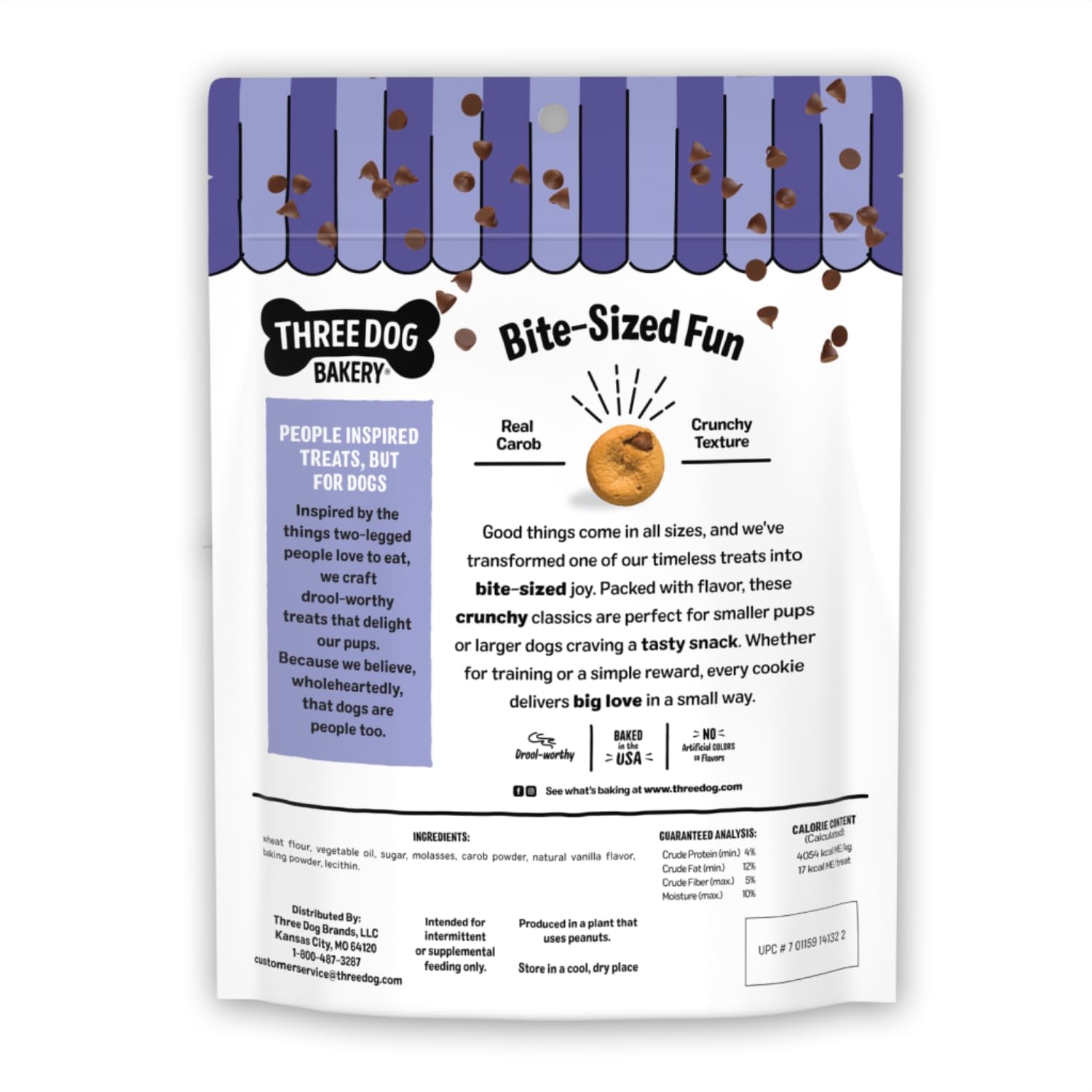 Three Dog Bakery vanilla-dusted cookies with carob chips—great training rewards.