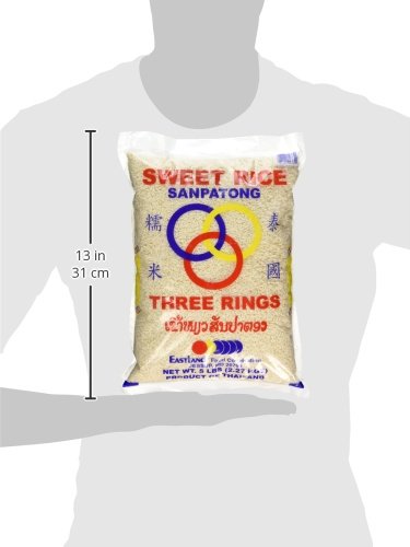 Three Rings Thai Sticky Rice cooked and fluffy, ideal for desserts and savory bowls