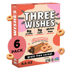 Three Wishes Cinnamon grain-free cereal box highlights gluten-free breakfast option