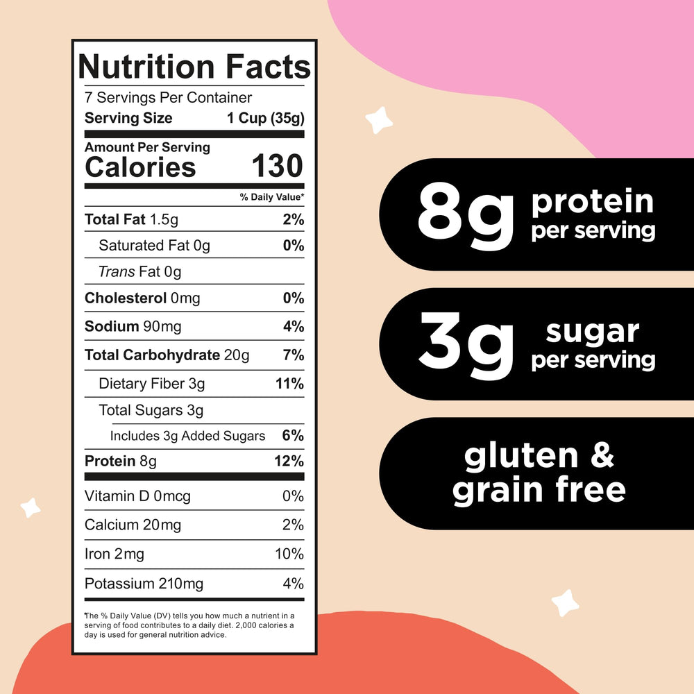 Three Wishes Cinnamon grain-free cereal serving bowl showcases protein-packed start