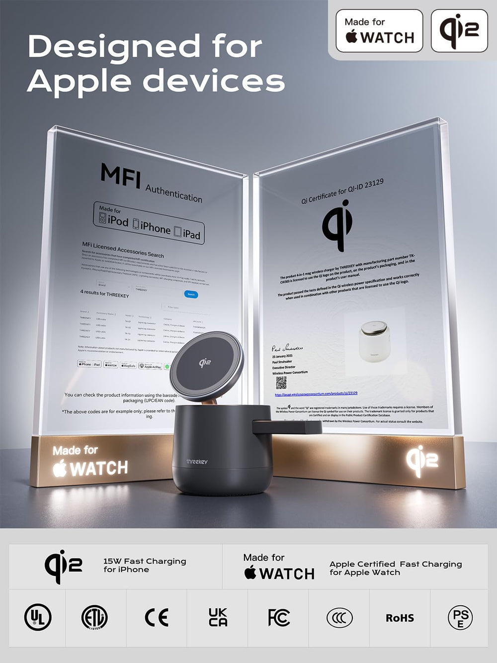 ThreeKey retractable 3ft cord enables flexible input or output charging