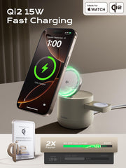 ThreeKey ambient light adds soothing nighttime ambience while charging.