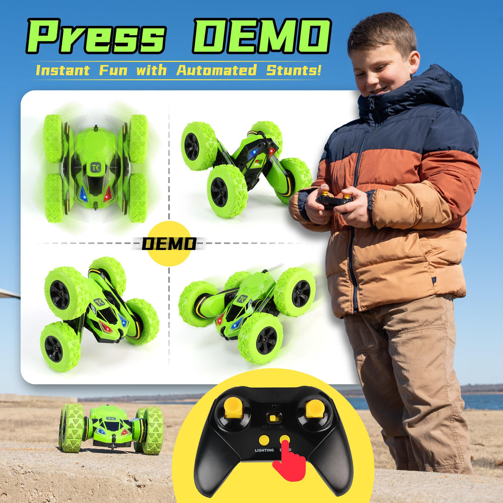 Threeking RC flip car green breathing-lights illuminate nighttime play sessions