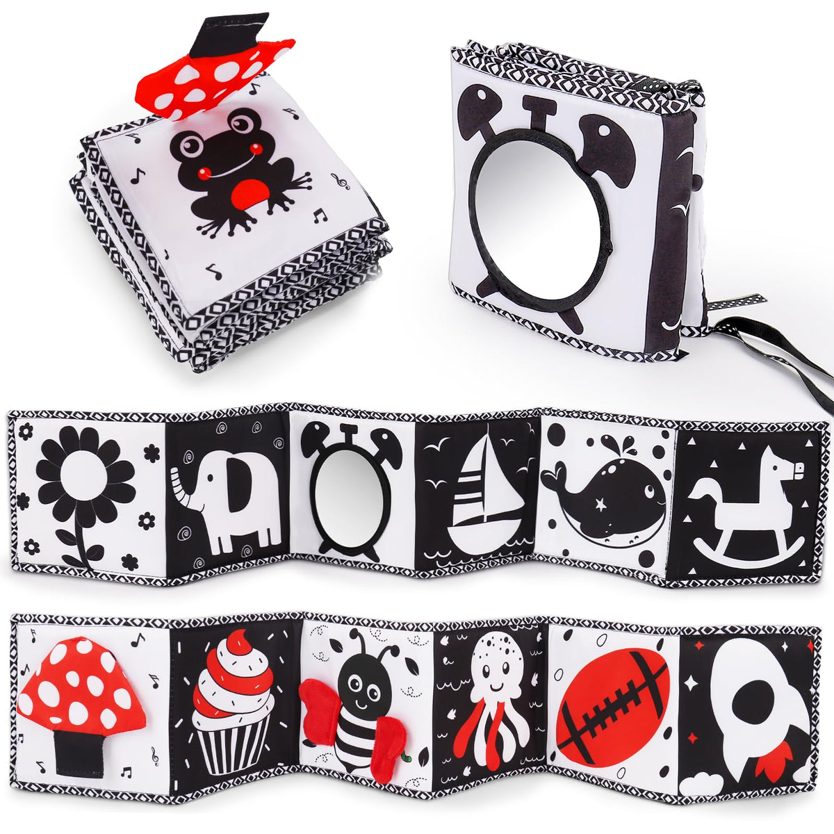 Thremhoo black and white high-contrast soft book for babies to support visual engagement in early months