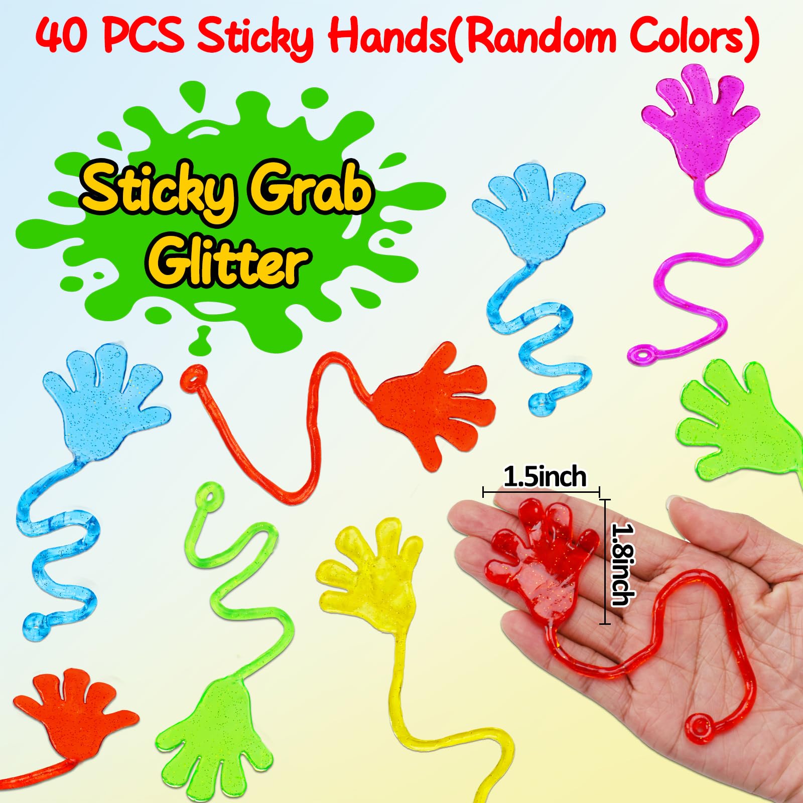Thremhoo colorful glitter sticky hands pack for birthday party favors