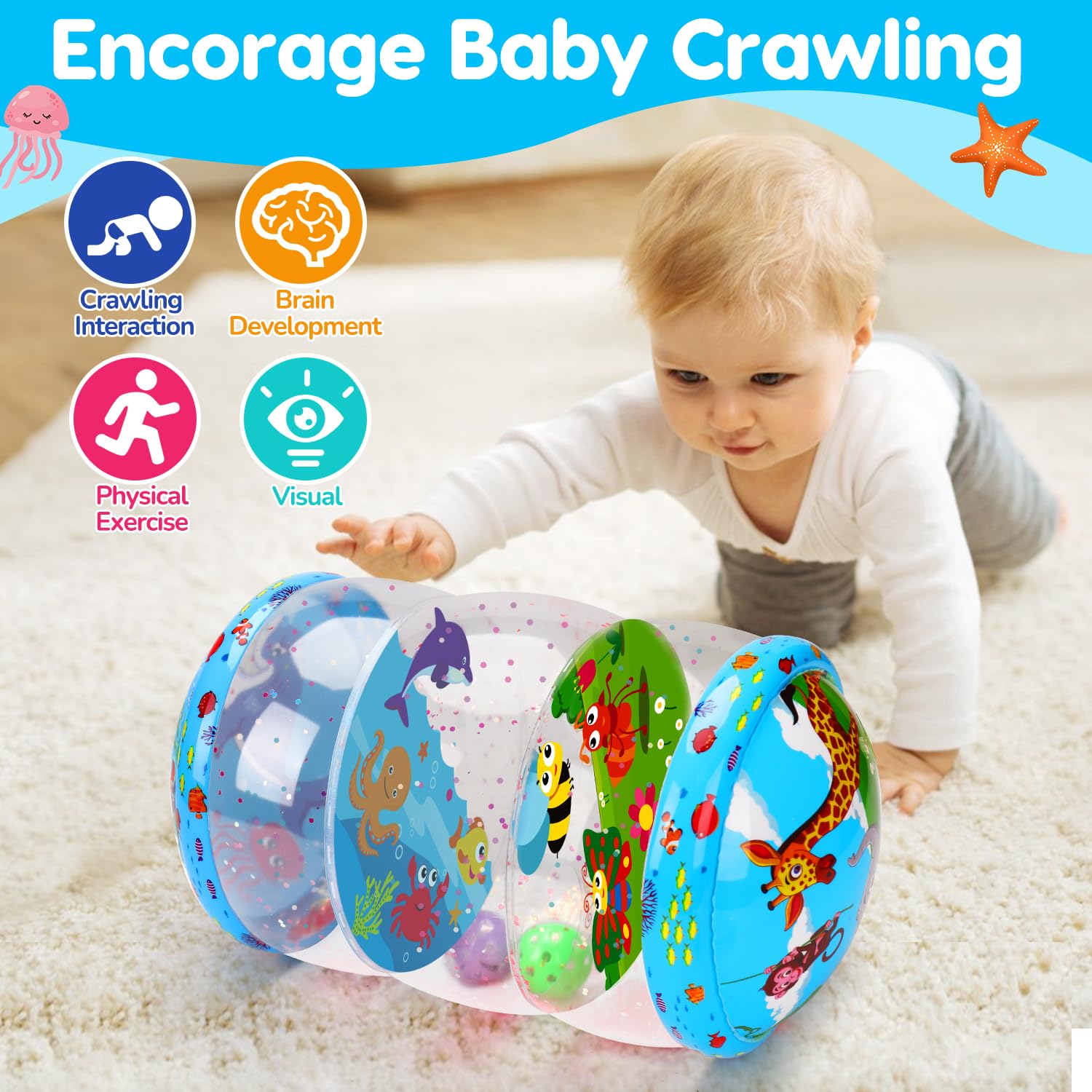 Thremhoo glow-sequin toy boosts visual tracking during tummy time play.