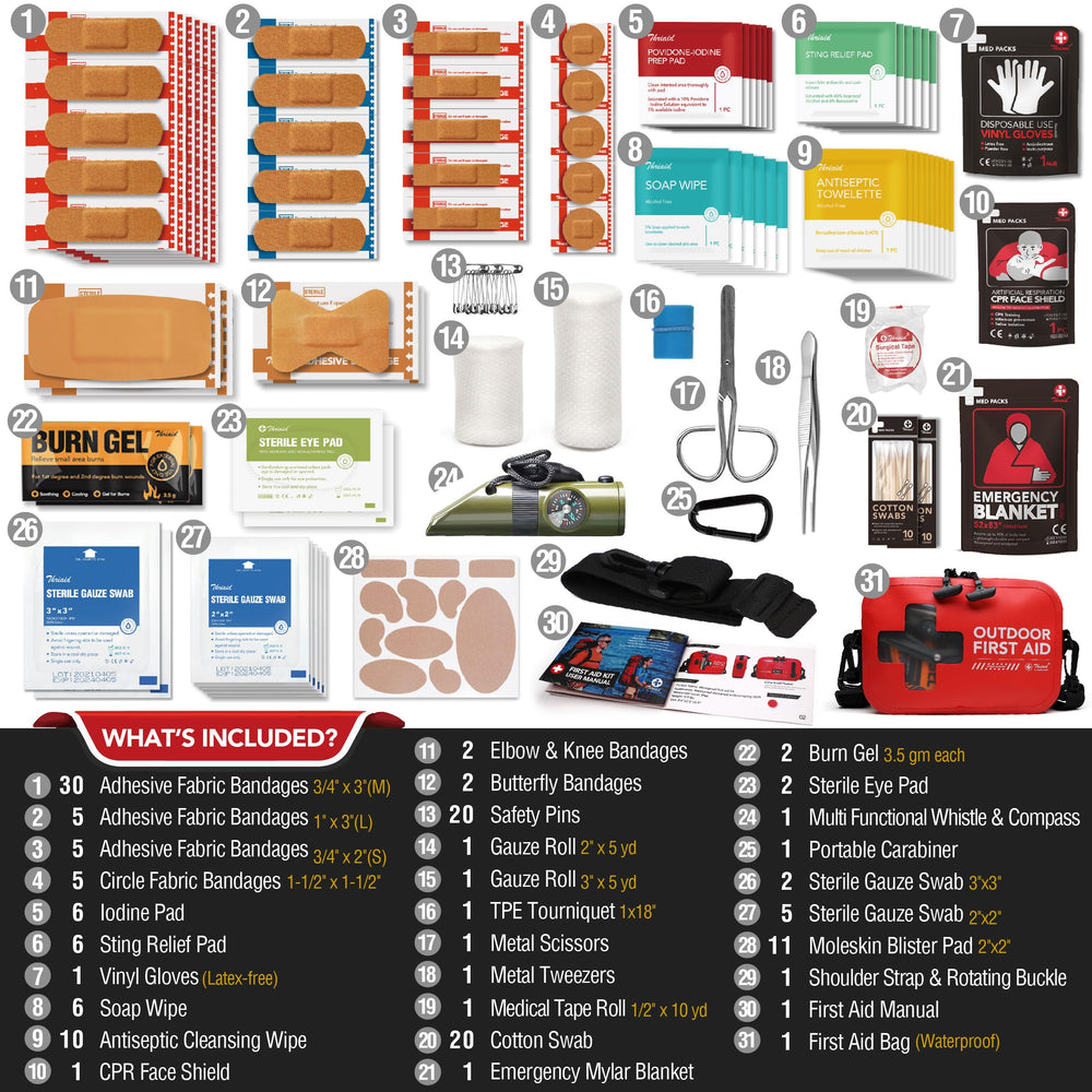 THRIAID 152-Pcs Waterproof First Aid Kit rugged D-rings enable secure attachment to gear
