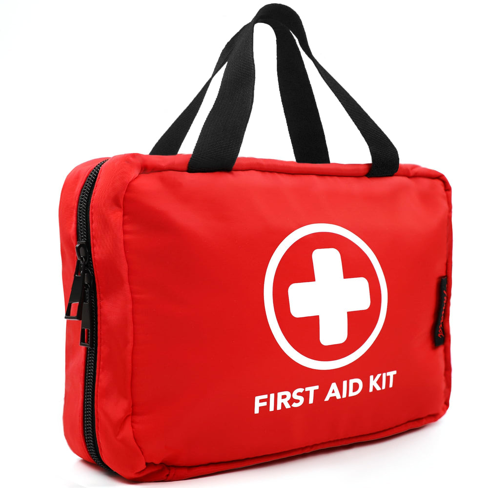 THRIAID 330-Piece First Aid Kit front view shows compact portability for home and car.