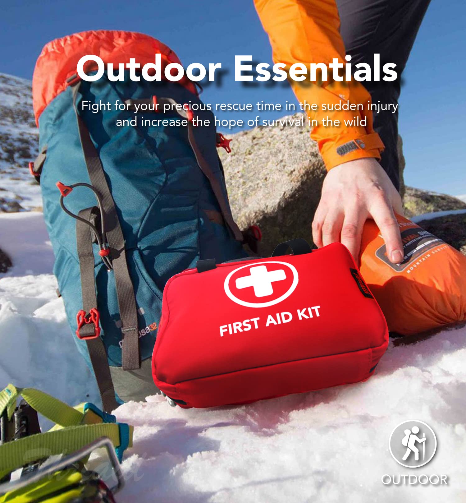 THRIAID 330-Piece First Aid Kit internal pocket layout for easy item retrieval.