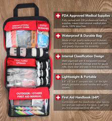 THRIAID 330-Piece First Aid Kit interior with organized compartments for quick access.