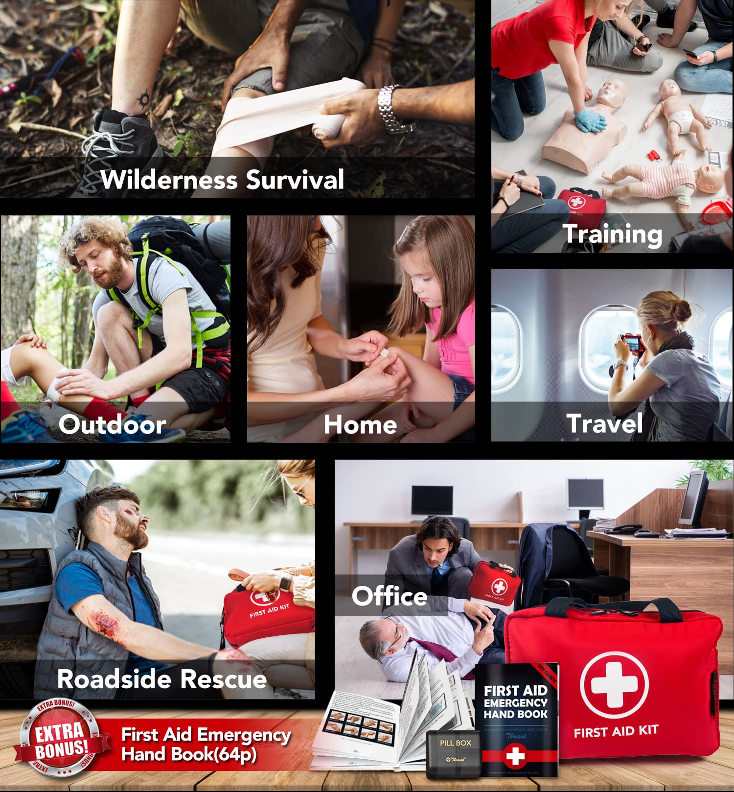 THRIAID 330-Piece First Aid Kit travel-ready design supports on-the-go care.
