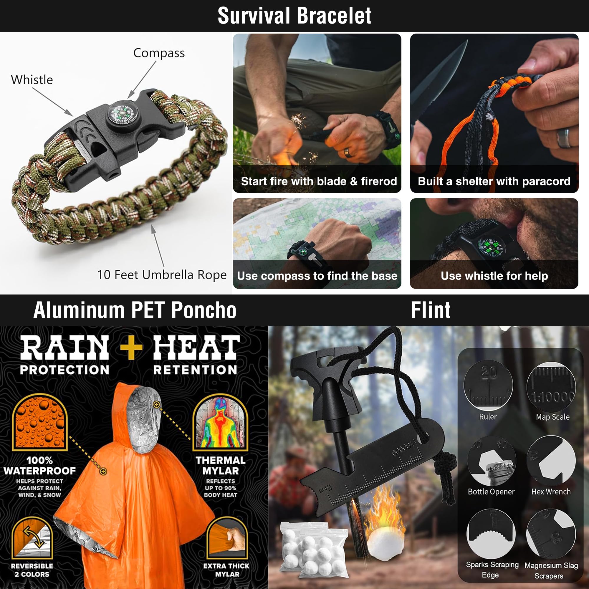 THRIAID Compass and whistle with flashlight inside pouch for navigation.