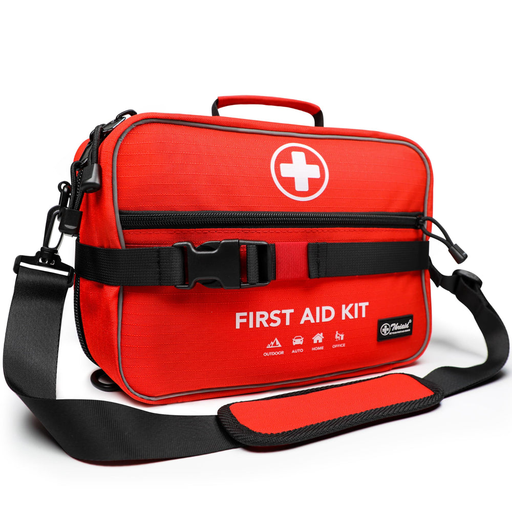THRIAID first-aid kit interior pockets neatly labeled for fast access