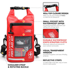 THRIAID roll top bag side view showing reflective strips for night visibility
