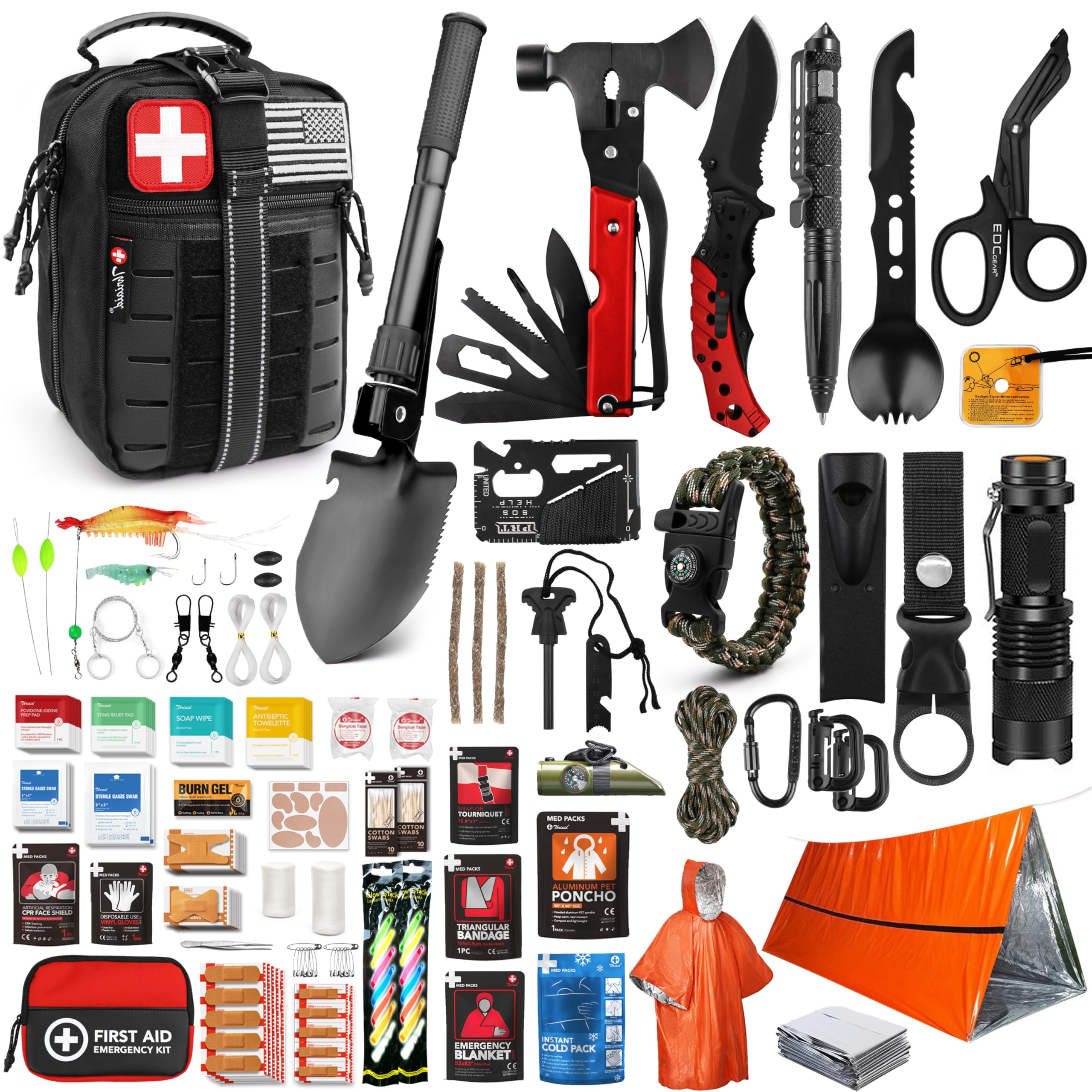 THRIAID Survival First Aid Kit black front view for outdoor emergencies.