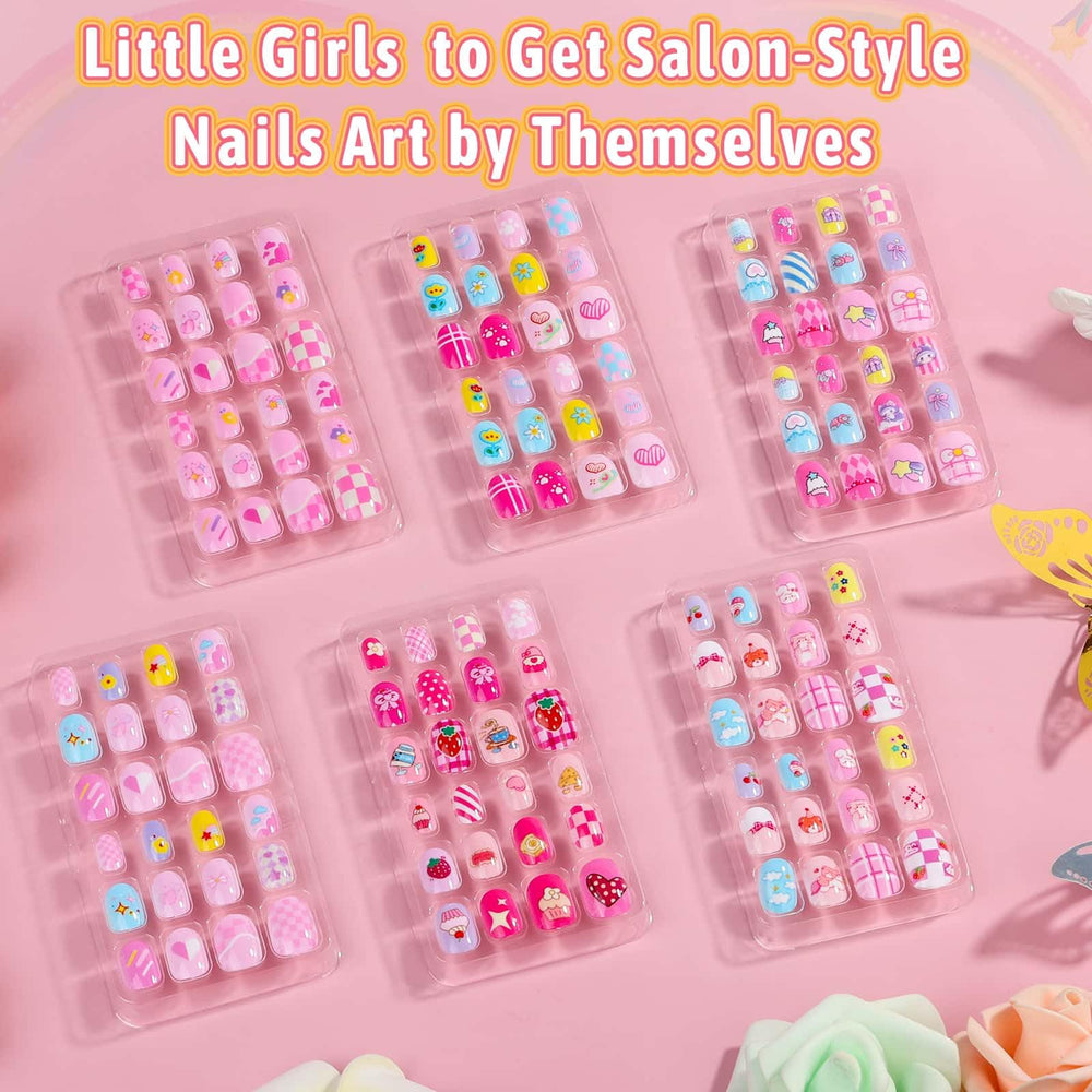 Thrilez kids nails with flower, unicorn, and pineapple patterns for cute style.