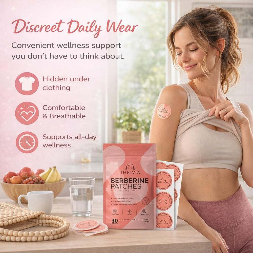 Thrivia Berberine Patches close‑up texture shows skin‑friendly, flexible patch material.
