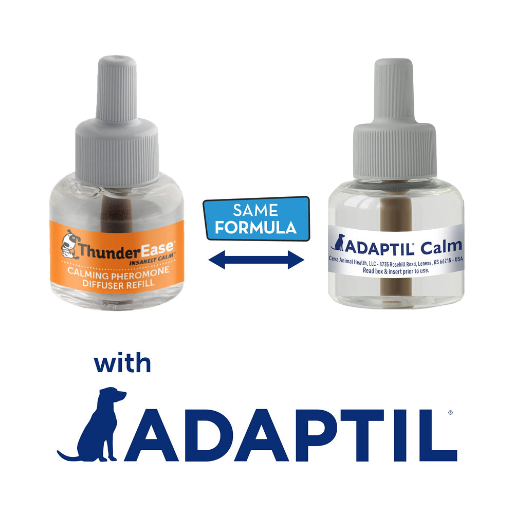 ThunderEase diffuser plugged into outlet demonstrates continuous home calming for stressed dogs.