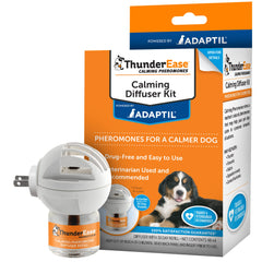 ThunderEase dog calming diffuser kit front view in living room eases separation anxiety