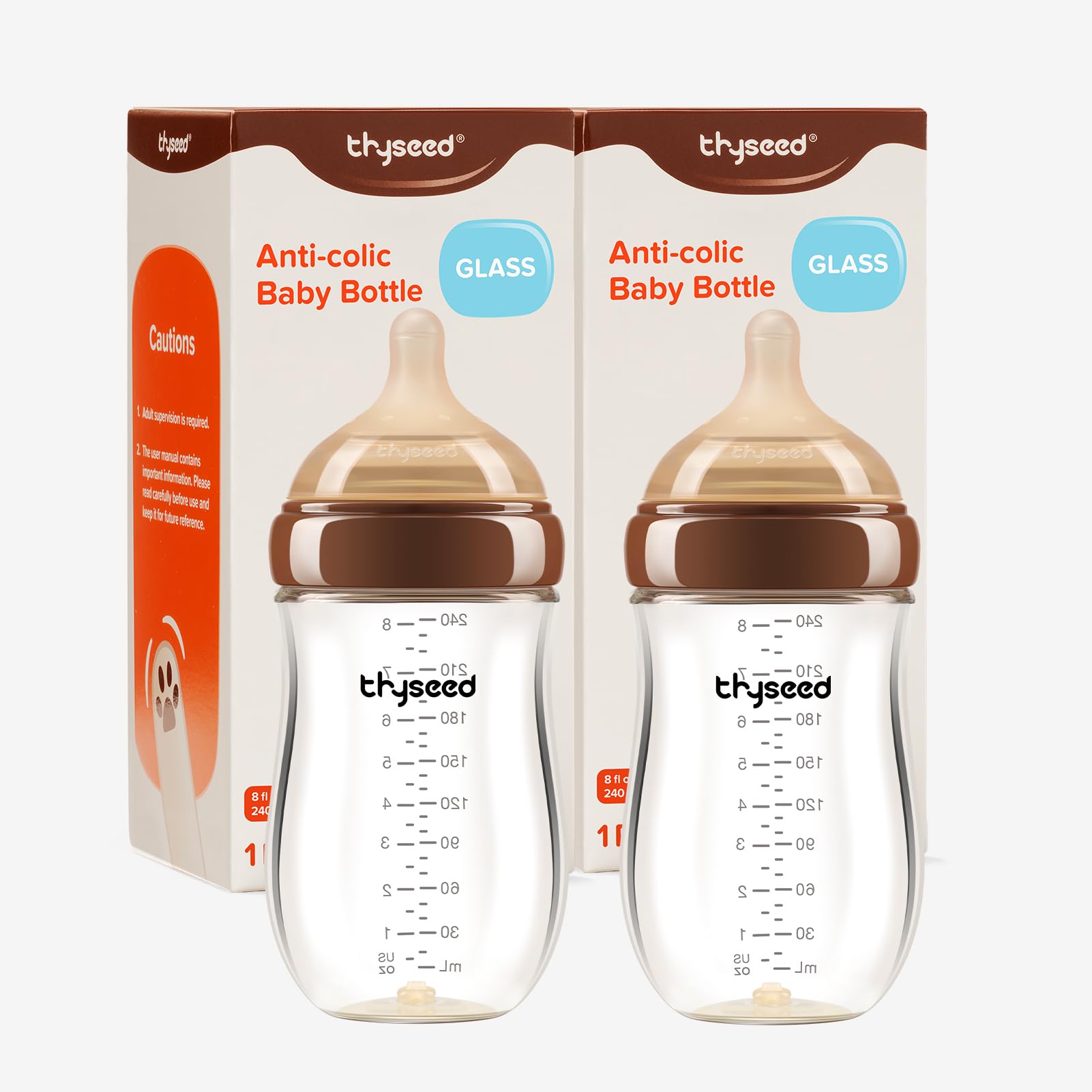 Thyseed anti-colic glass bottle with base vent for calmer, less gassy feeds.