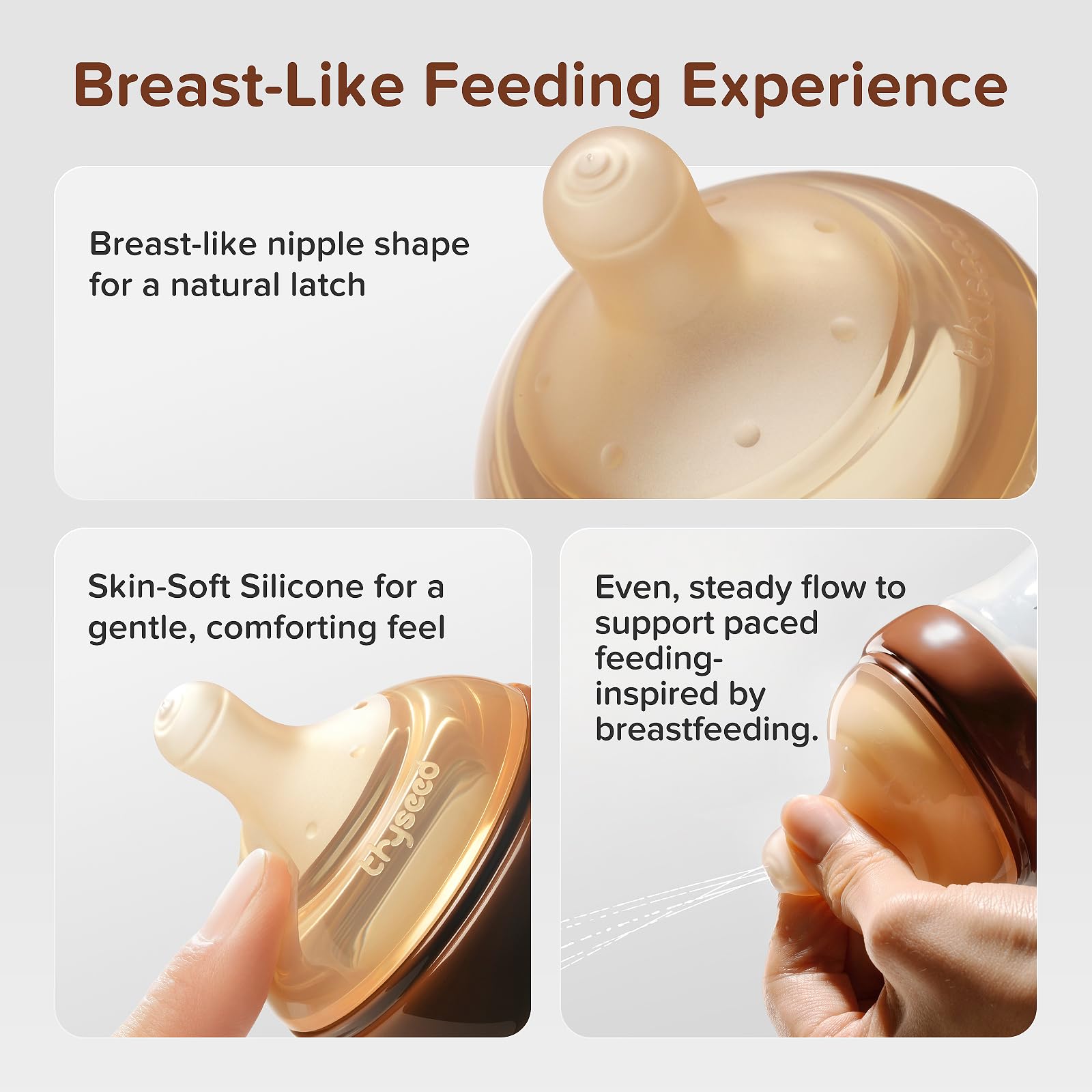 Thyseed easy-clean four-piece bottle set simplifies washing and sterilizing.