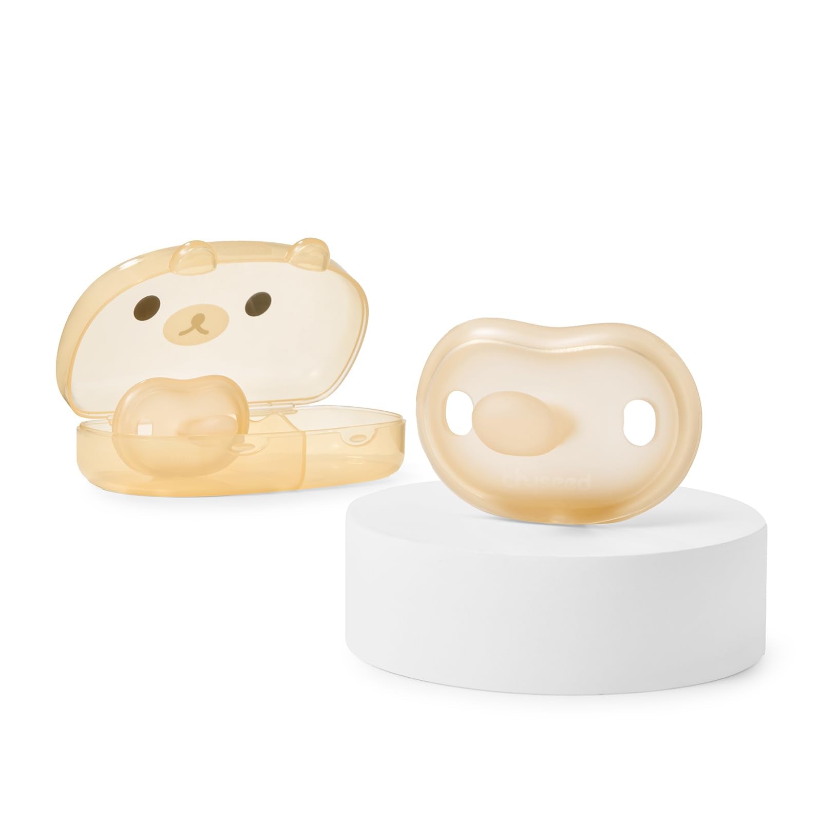 Thyseed newborn pacifier with ultra-light shield for secure soothing.
