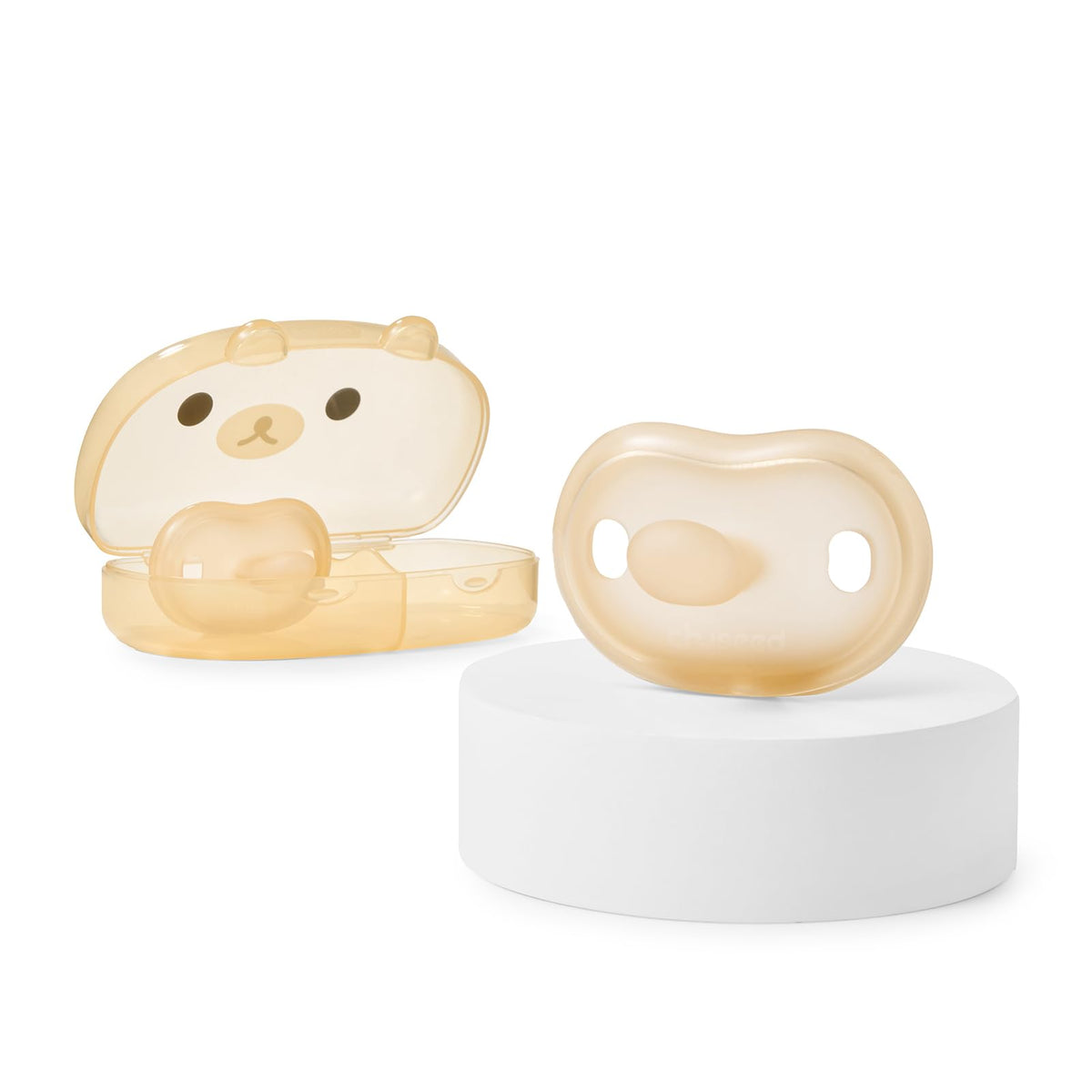 Thyseed newborn pacifier with ultra-light shield for secure soothing.