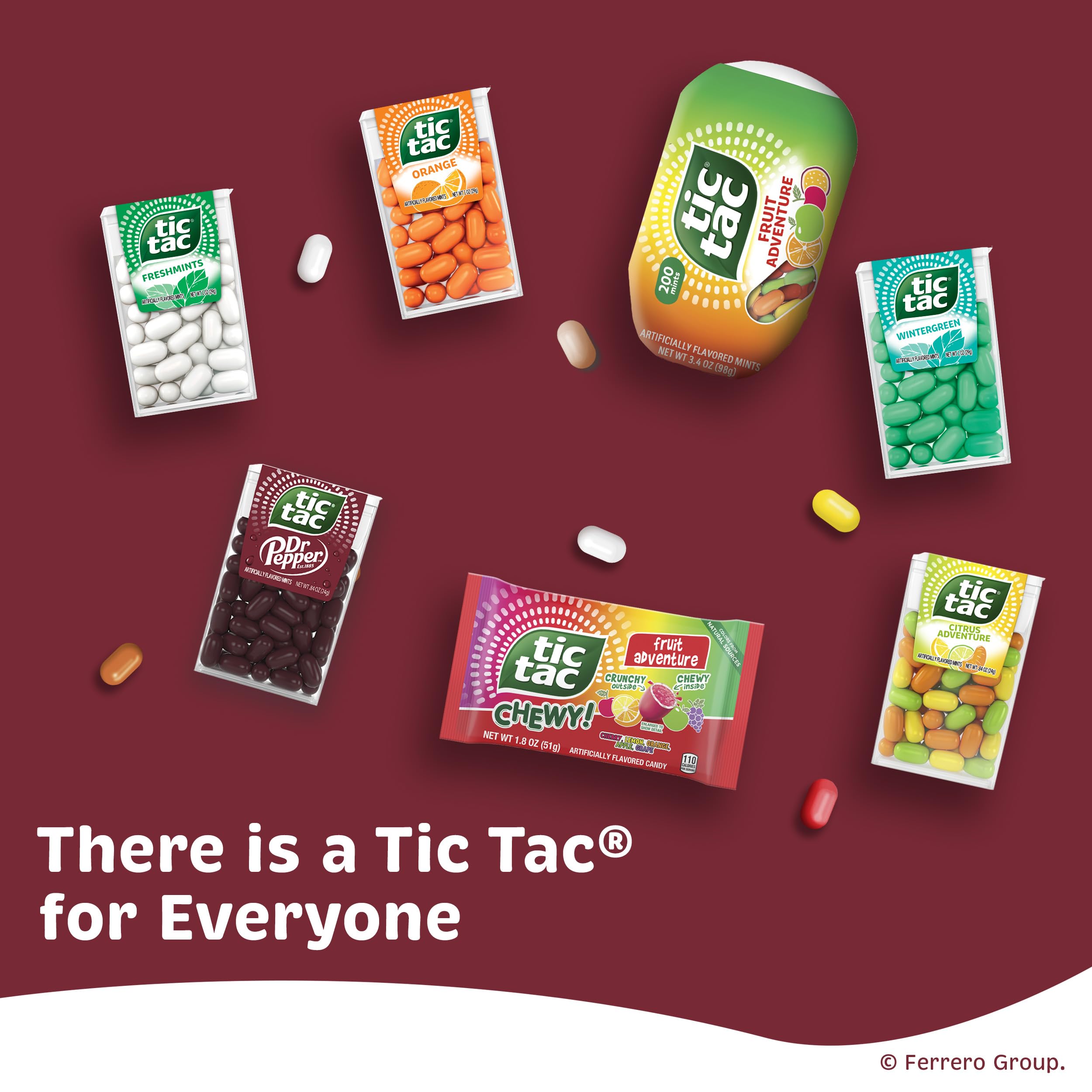 Tic Tac Dr Pepper mints flavor close-up highlighting the Dr Pepper-inspired taste