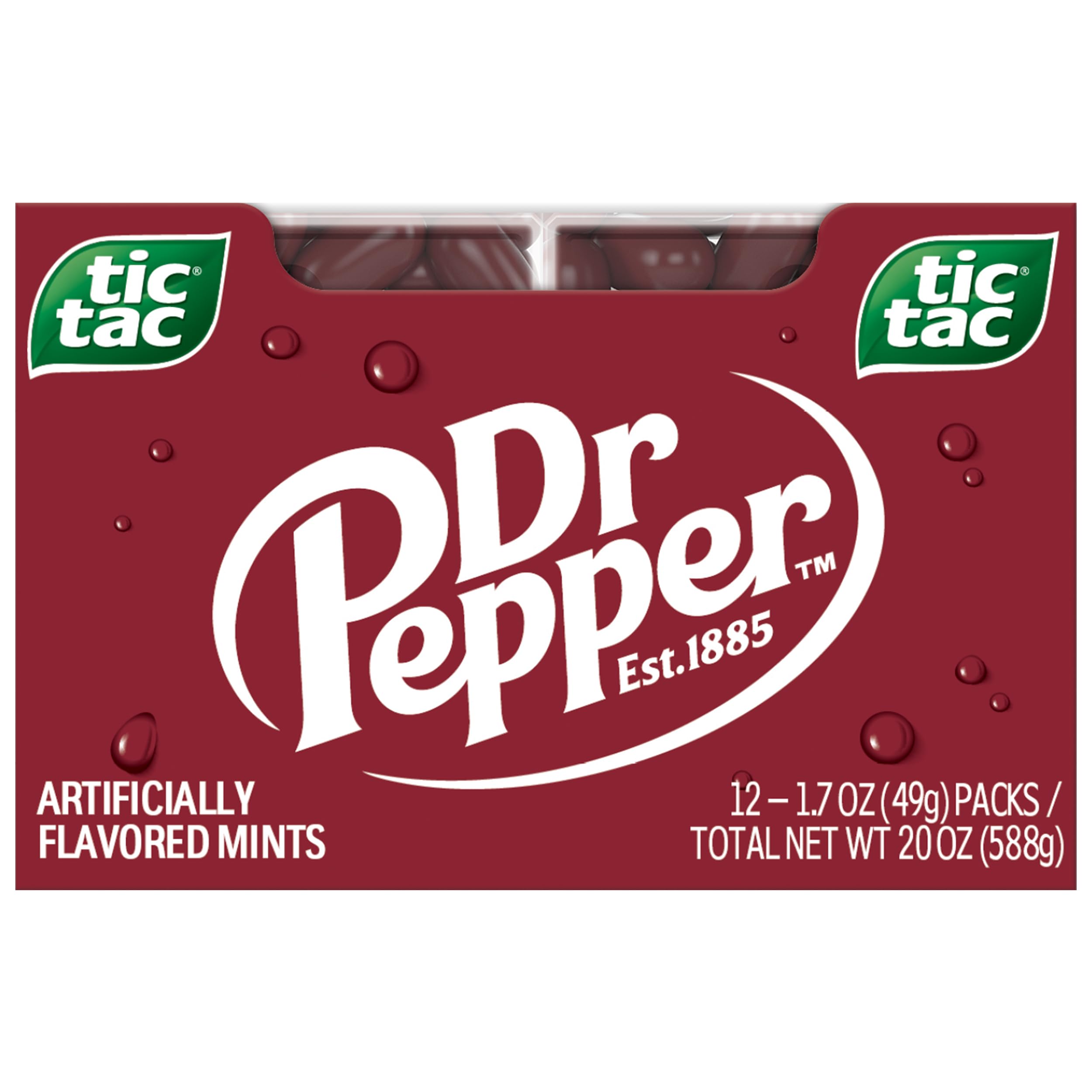 Tic Tac Dr Pepper pack front for on-the-go refreshment.