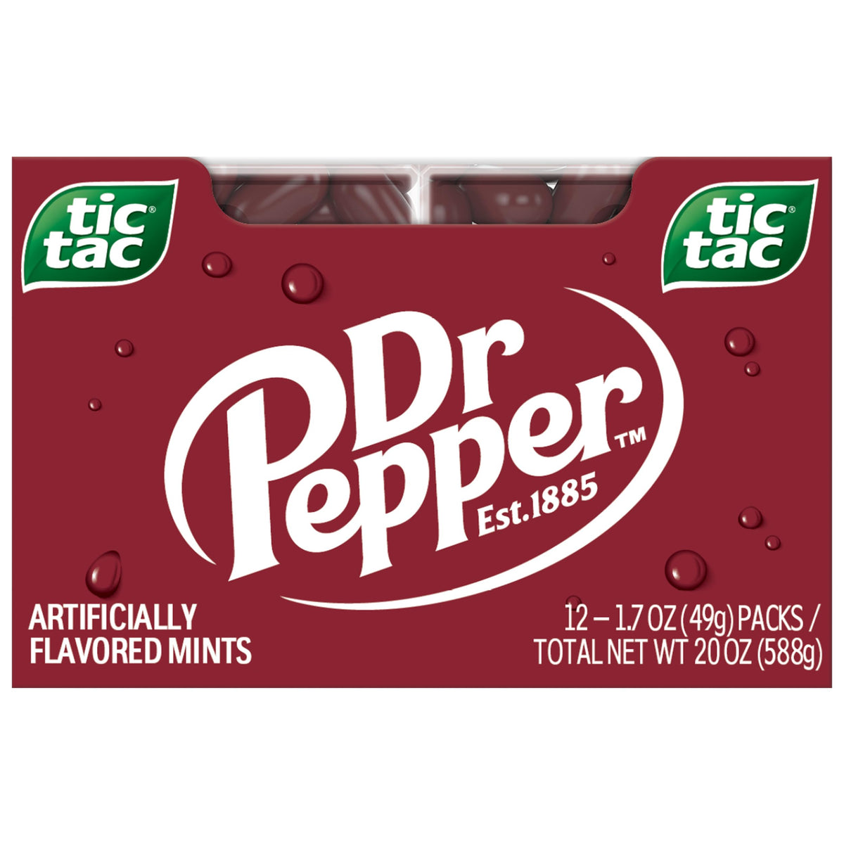 Tic Tac Dr Pepper pack front for on-the-go refreshment.