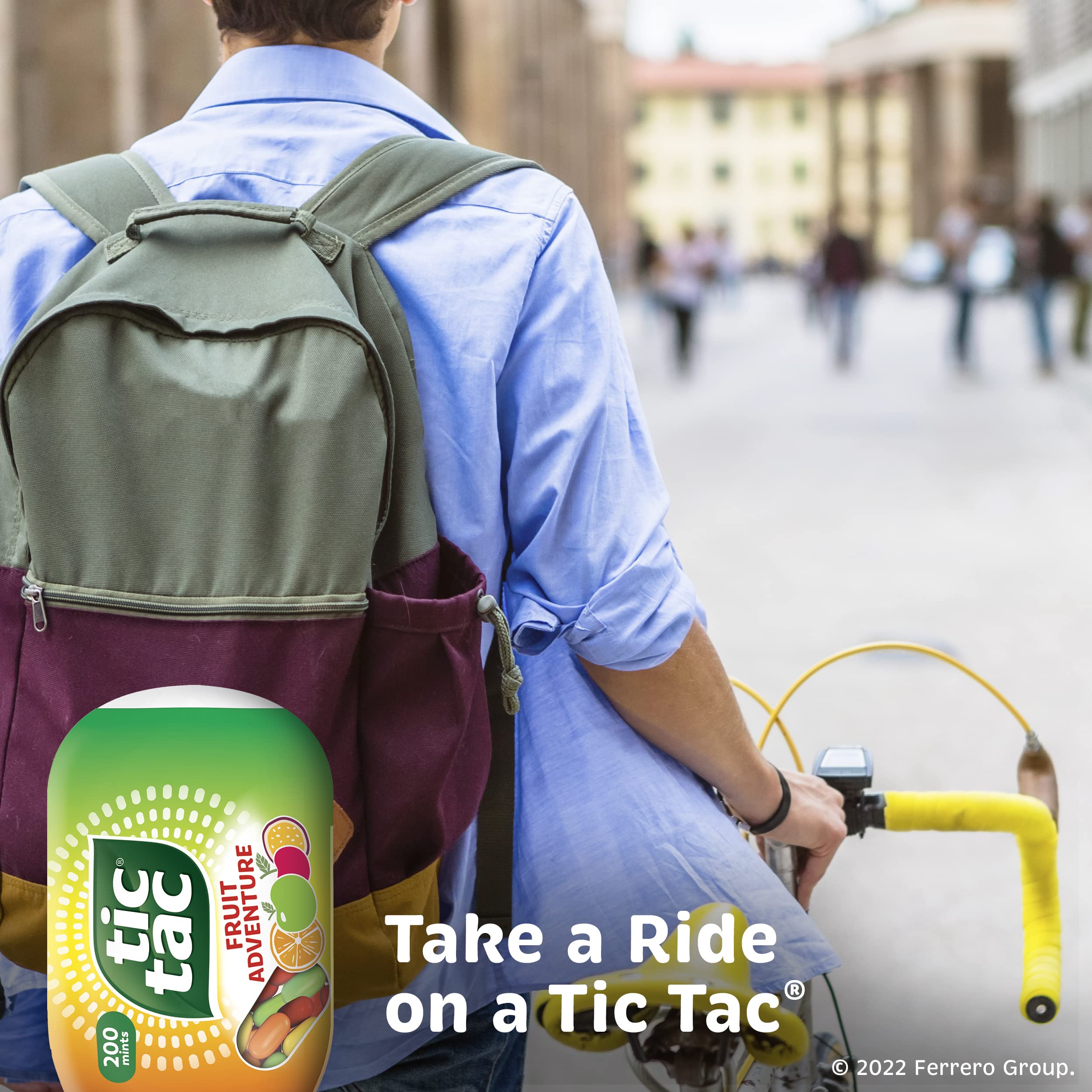 Tic Tac Fruit Adventure gluten-free GMO-free badge on packaging