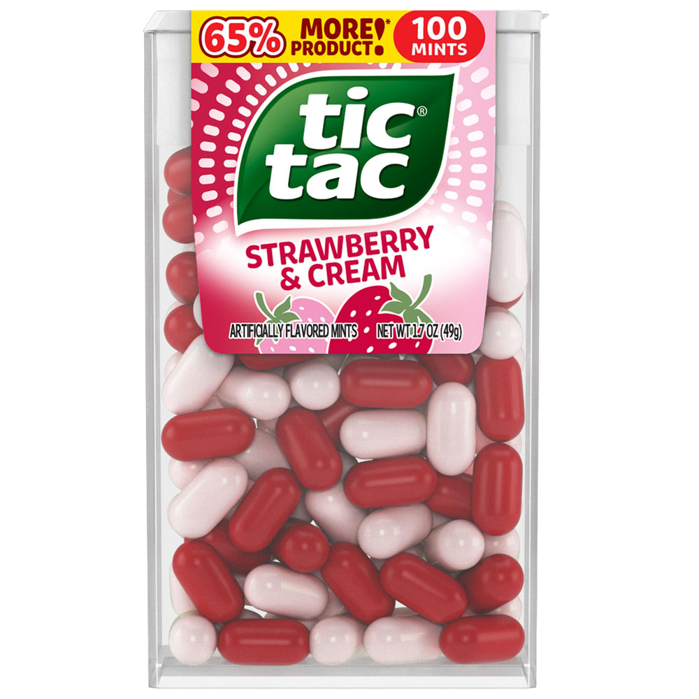 Tic Tac Strawberry and Cream mints in a clear bowl for entertaining