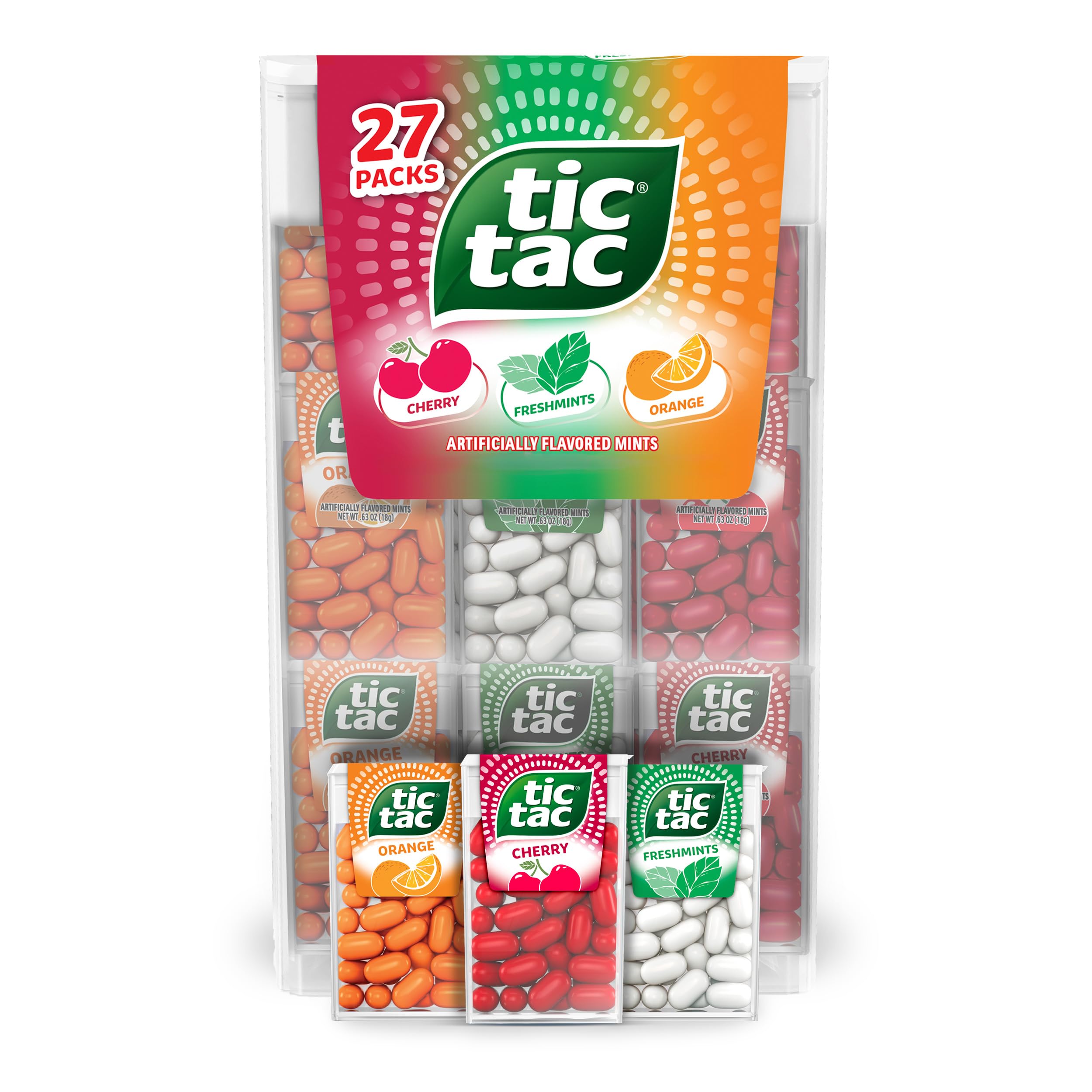 Tic Tac Variety Mega Box front view showing 27 packs for sharing.