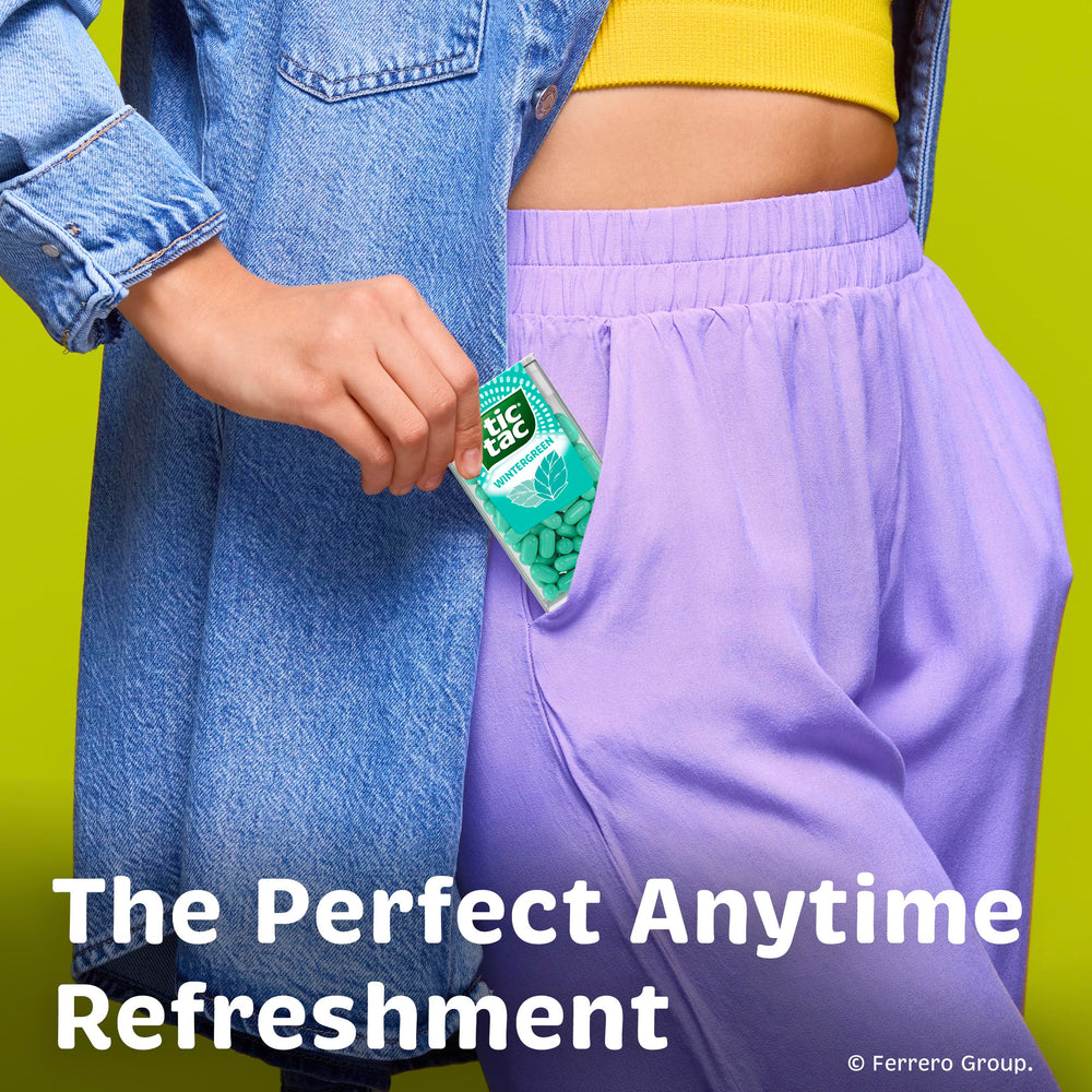 Pocket-sized Tic Tac Wintergreen mints fit easily in a bag.