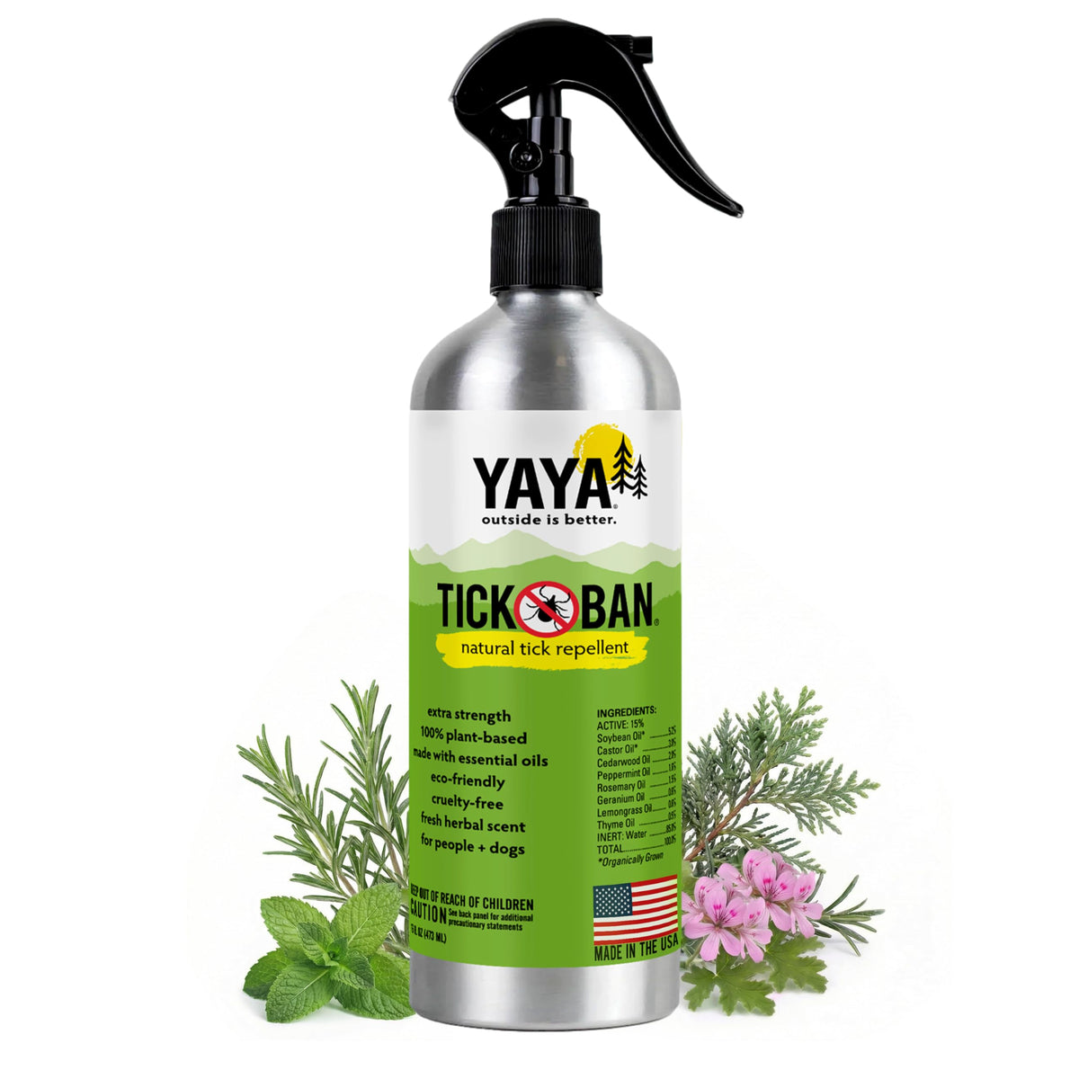 TICK BAN Yaya Organics 16oz spray bottle for outdoor tick protection