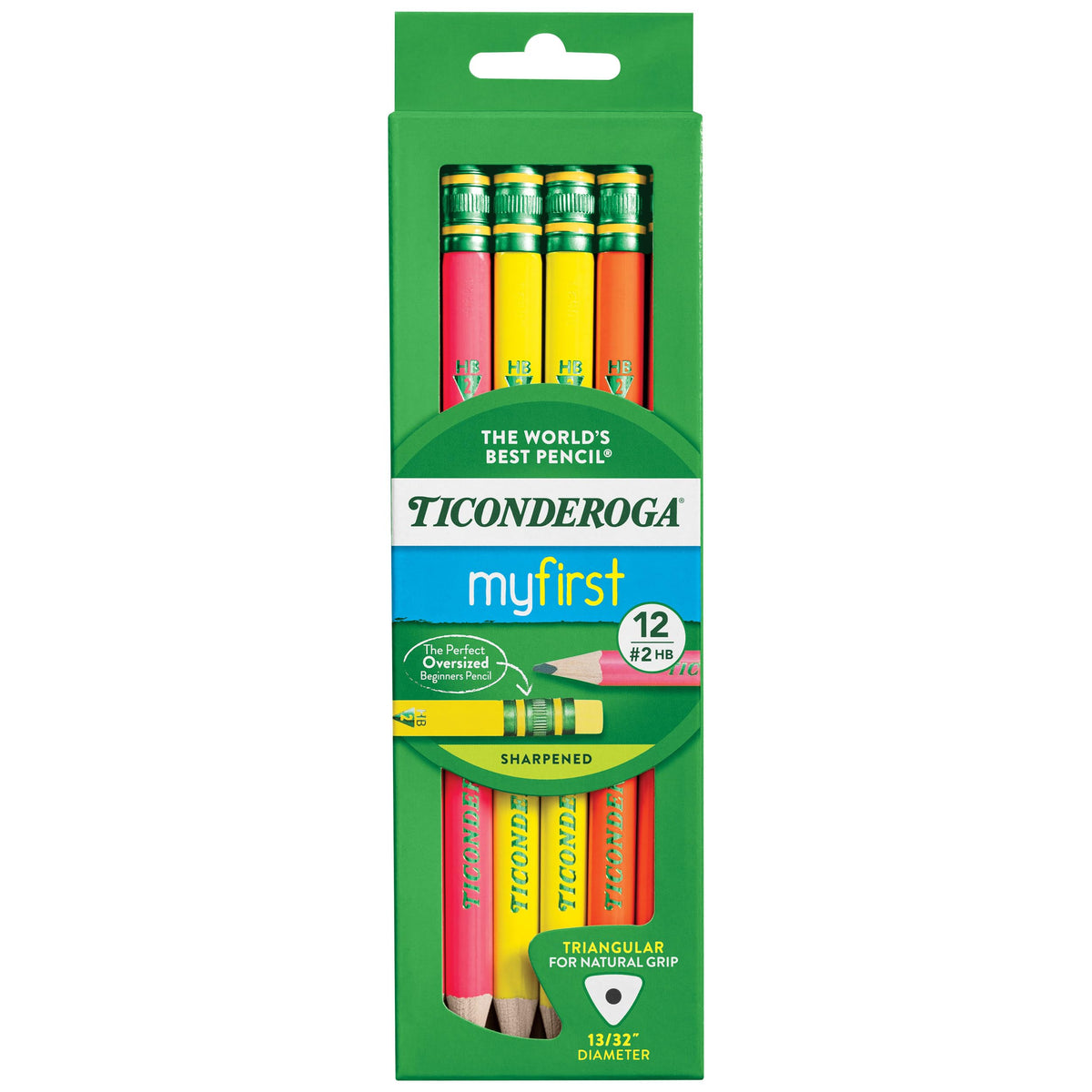 Ticonderoga My First Tri-Write neon pack shows vivid colors for early writing practice.