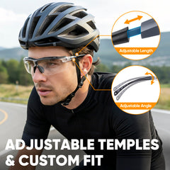 TICONN adjustable temples on safety glasses for a customized fit.