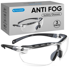 TICONN anti-fog safety glasses with wraparound clear lenses for clear visibility in low light