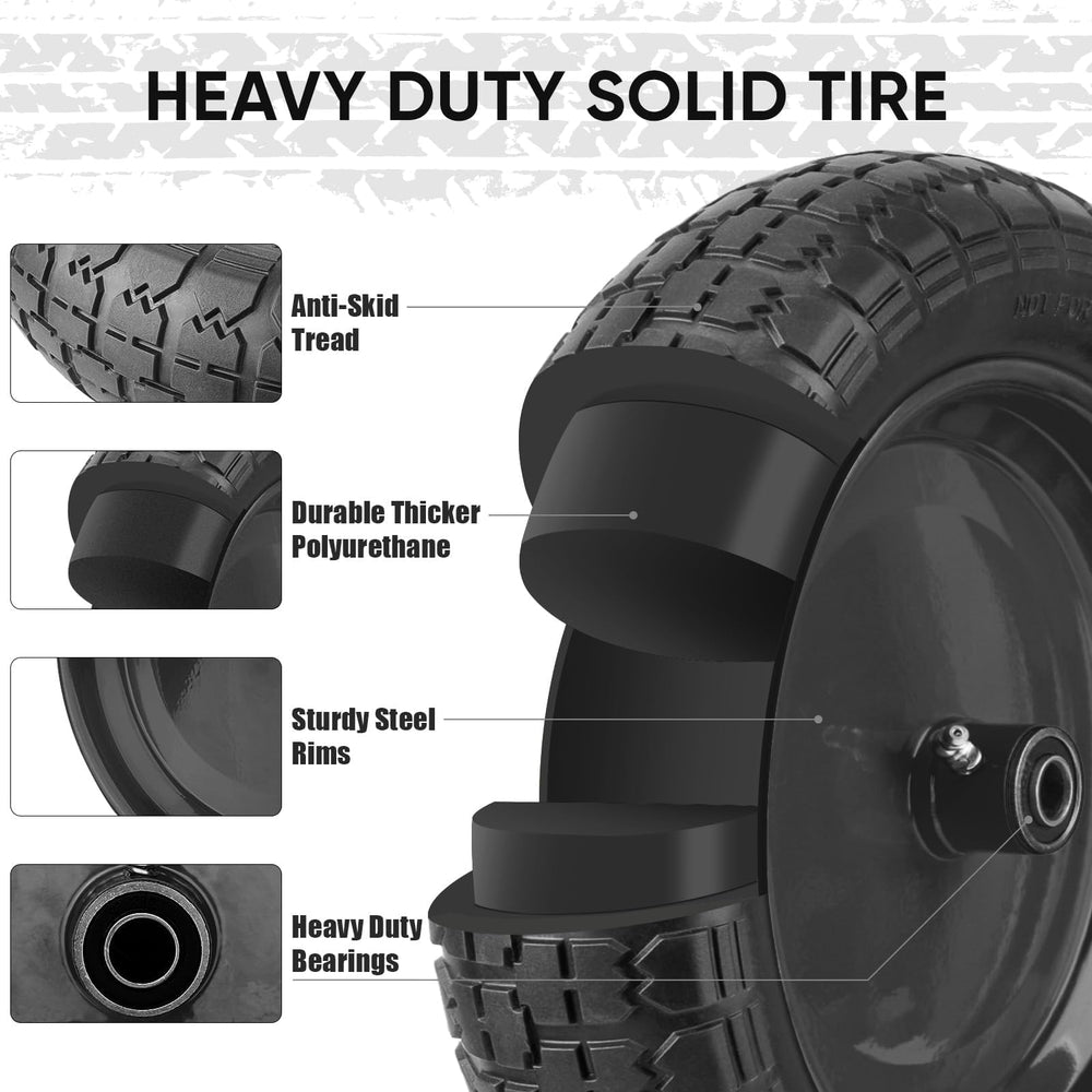 TICONN wheelbarrow tire side view for rugged terrain performance.