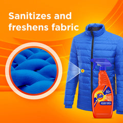 Tide Antibacterial Fabric Spray mist being applied to fabrics.