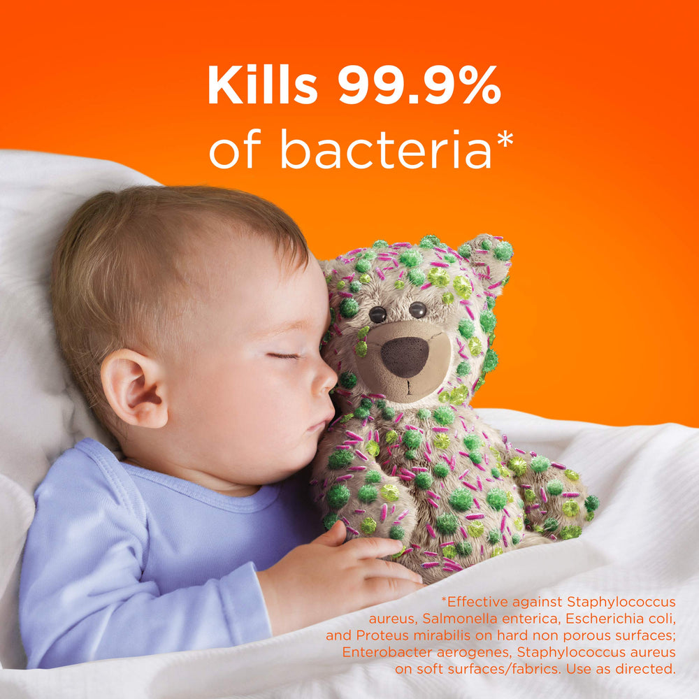 Tide Antibacterial Fabric Spray packaging with product count visible.