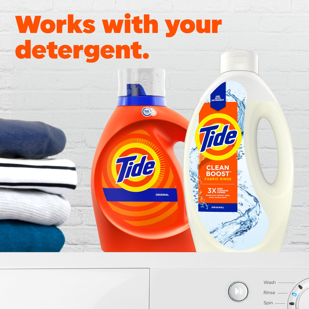 Tide Clean Boost dye-free formula logo emphasis for skin-friendly care