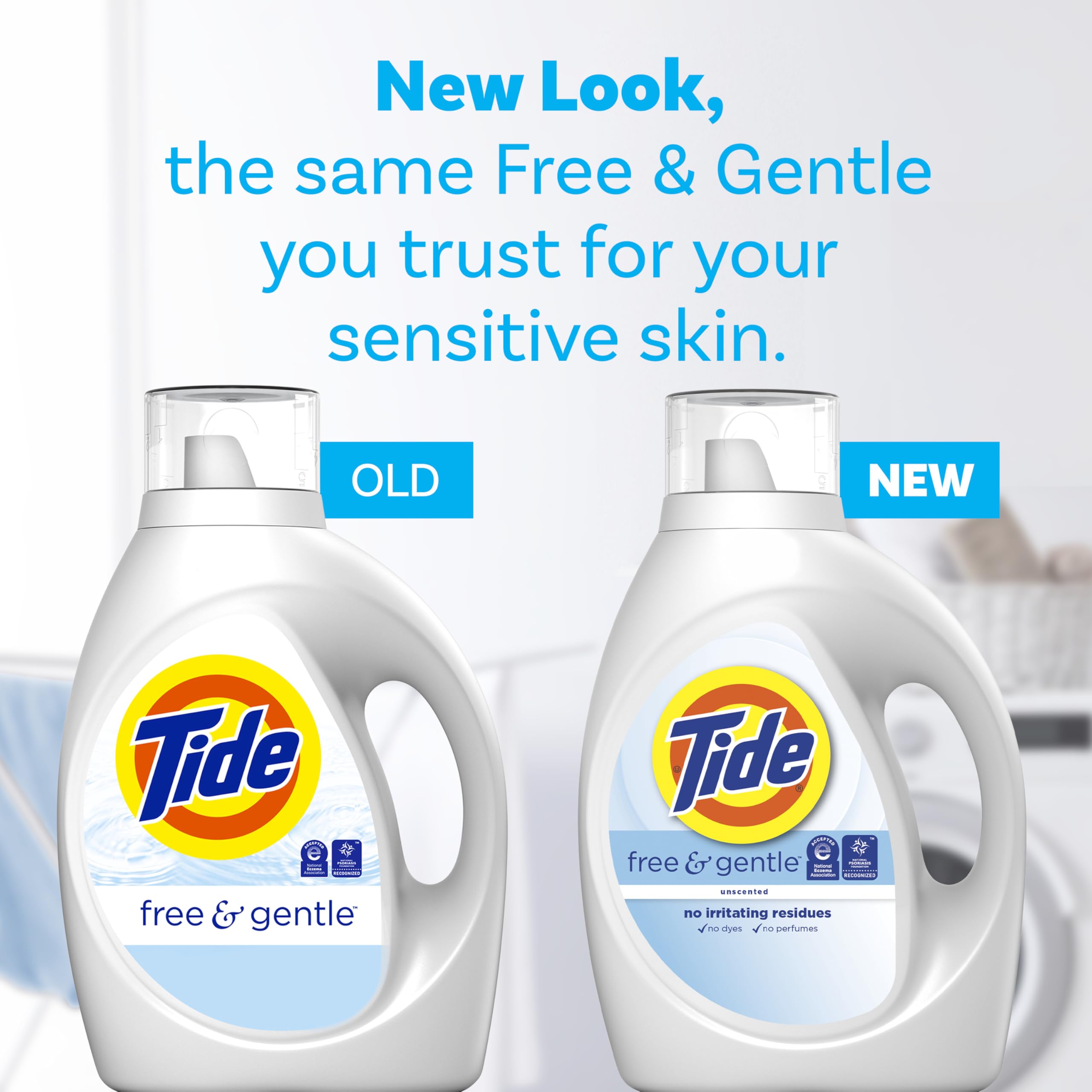Tide Free & Gentle dyes-free label reinforces perfume-free laundry options.